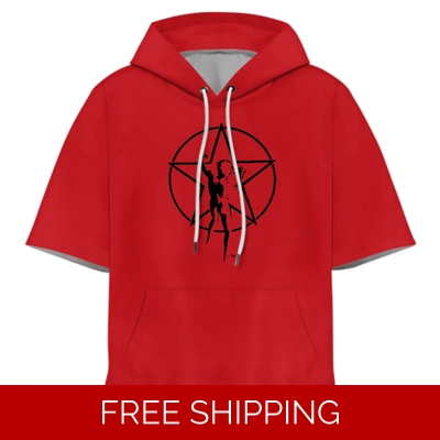 3D Short Sleeve Hooded Black Star Man Logo